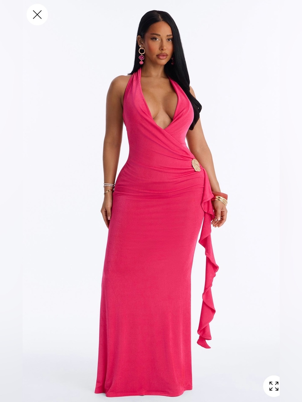 Fashion Nova Hot Pink Halter Wrap Maxi Dress